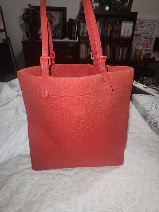 Michael Kors Handbags - Michael Kors Orange Neoprene Embossed Tote Bag Jet Set Signature